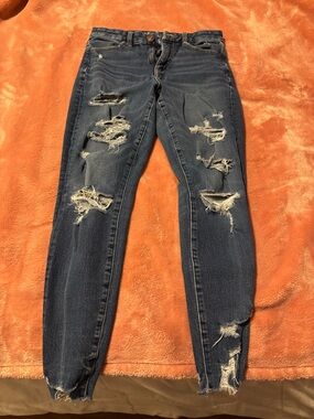 American Eagle Outfitters Distressed Dark Blue High Rise Curvy Jeggings